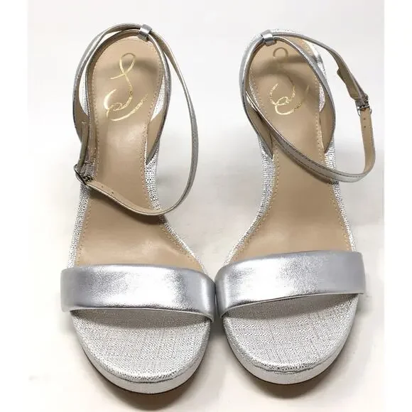 Sam Edelman Jade Women's Size 9 Silver Ankle Strap High Heel Sandals Shoes - Picture 4 of 8
